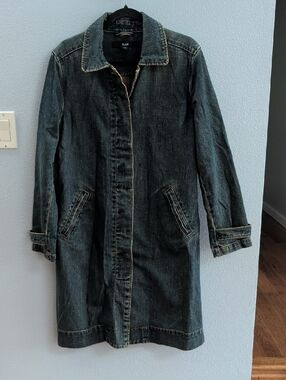 GAP Y2K Barn Chore Women's Dark Denim Long Trench Jacket